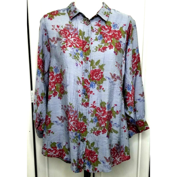 Art And Soul Button Up Blouse Floral Medium - Picture 1 of 7